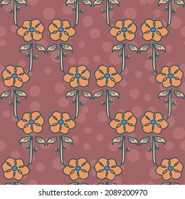 Sombrillas silenciadas vectoriales florales sin fisuras en naranja y rosa oscuro