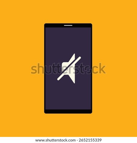 Muted smartphone icon on bright yellow backdrop. Minimalist vector illustration for use in articles, apps, or presentations about digital mindfulness, sound settings, or notification management