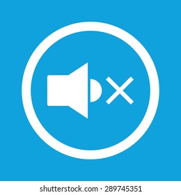Muted sound symbol in circle, isolated on blue