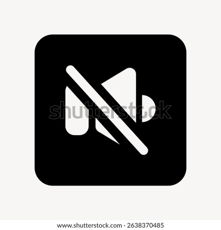 Muted speaker icon in black and white. Speaker symbol with a line through it. Audio off icon. Represents muted sound or silence in a simple design. User interface icon vector.