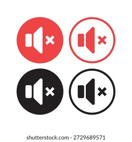 Muted speaker icons in bold red and black with crossed symbols for silence