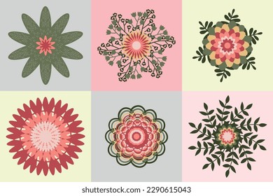 Muted Vector flower clipart with detailed layers
