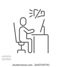 Muted video call fatigue icon Editable stroke showing employee turning off camera while working remotely under digital stress or exhaustion