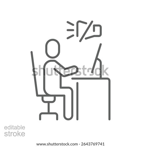 Muted video call fatigue icon Editable stroke showing employee turning off camera while working remotely under digital stress or exhaustion