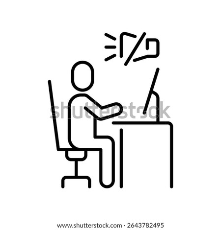 Muted video call fatigue icon showing employee turning off camera while working remotely under digital stress or exhaustion