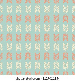 Muted Vintage Leaf Stripes, Seamless Vector Pattern, Hand Drawn Leaves Illustration for Fashion Prints, Wallpaper, Stationery, Home Decor, Gift Wrap & Pretty Backgrounds in Teal Blue, Orange, Cream
