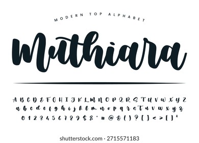 Muthiara Schriftart und Alphabet Satz von Vektor-Kalligraphie Buchstabe a b c d Skript Schriftart einzelne Buchstaben