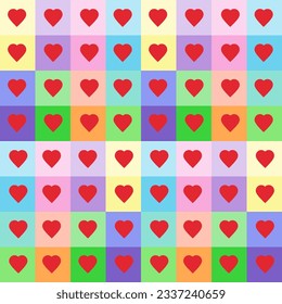 Muti-color square and symbol hearts seamless pattern for wallpaper, fabric, clothing,backdrop,texture, wrapping paper, notebook cover ,curtain,pillow case and stationary.