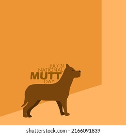 A Mutt-breed Dog Standing Next To A Small Alley With Bold Text, National Mutt Day July 31