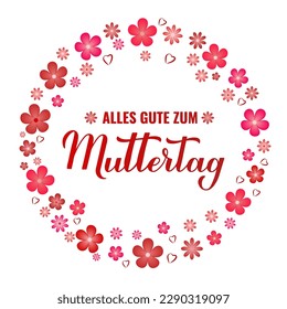 Muttertag calligraphy hand lettering with spring flowers. Happy Mothers Day in German. Vector template for typography poster, greeting card, banner, invitation, sticker, etc.