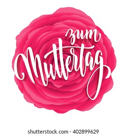 Muttertag Liebe Vektordruckkarte. rosafarbene Rose, floraler Hintergrund. Muttertag handgezeichnete Kalligrafie, die deutschen Titel.