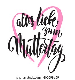 Muttertag Liebe Vektordruckkarte. Muttertag handgezeichnete Kalligrafie, die deutschen Titel. rosafarbenes Herz, Hintergrund. 