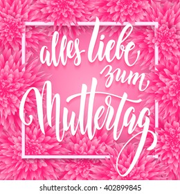 Muttertag Liebe Vektordruckkarte. rosafarbene, blumengeschmückte Hintergrundbilder. Mütter Tag handgezeichnet Kalligraphie-Schrift deutscher Titel.