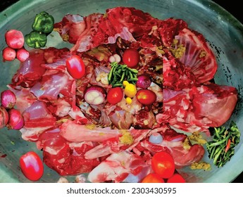 Mutton beef meat ready for cooking with vegetable food photo painting ,great for cooking ,special day food gift ,advertisement ,decoration ,restaurant and different website and print purpose