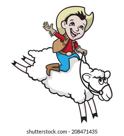 Mutton Busting. A Vector Illustration Of A Boy Riding A Sheep.