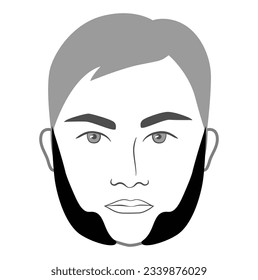 Mutton Chops Beard style men in face illustration Facial sideburns hair. Vector grey black portrait male Fashion template flat barber set. Stylish hairstyle isolated outline on white background.