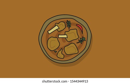 Mutton Curry Hand Drawn Vector Illustration
