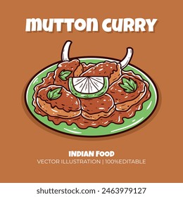 Mutton curry Indian food vector illustration