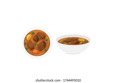 Mutton OR Gosht Masala OR indian lamb rogan josh with some seasoning Mangsho Kasha vector illustration