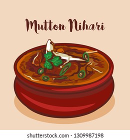 Mutton Nihari Or Nalli Nihari Traditional Mughalai Cuisine Vector Illustration