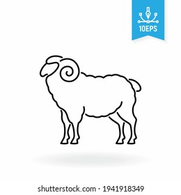 Mutton, Sheep, Ram Vector Icon. Livestock Outline Illustration. Wool Symbol. 