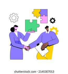 Mutual assistance abstract concept vector illustration. Mutual assistance program, help each other, business support, mobile banking, team work, group of people, shaking hands abstract metaphor.