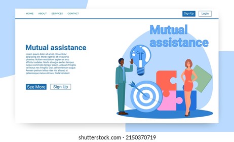 Mutual assistance.People in the background of the puzzle help each other.Teamwork and a common goal.Vector illustration.
