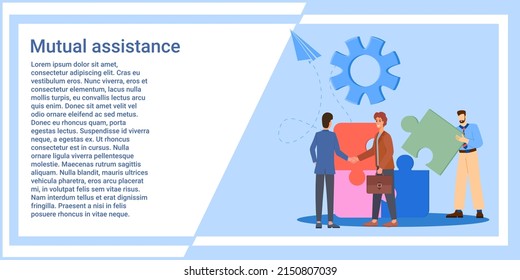 Mutual assistance.People in the background of the puzzle help each other.Teamwork and a common goal.Vector illustration.