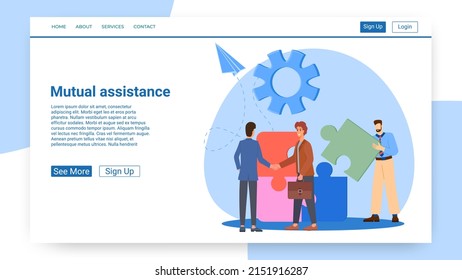 Mutual assistance.People in the background of the puzzle help each other.Teamwork and a common goal.Vector illustration.
