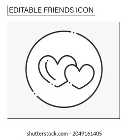 Mutual benefit line icon. People are physically intimate with one another. Soulmates. Hearts. Friends line icon. Isolated vector illustration.Editable stroke