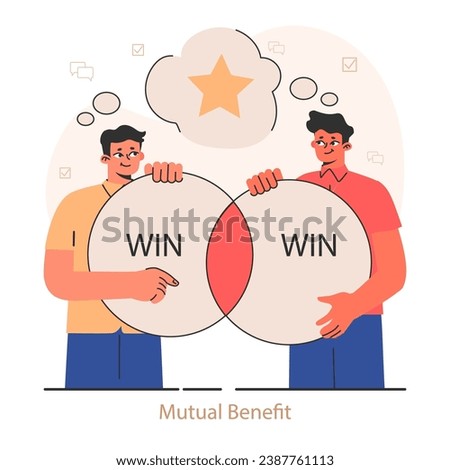 Mutual benefit. Two employee collaboration Partnership success. Business partners joint benefits and obligations. Flat vector illustration