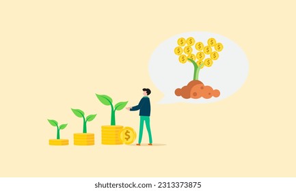 Mutual fund or growing investment, wealth profit growth or earning increase, savings or wealth management, pension fund concept vector illustration