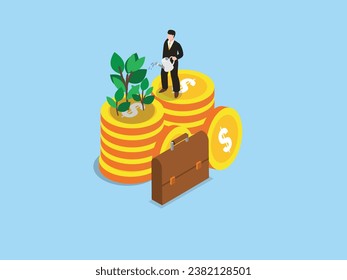 Mutual fund or growing investment, wealth profit growth or earning increase, savings or wealth management, pension fund isometric 3d vector illustration concept