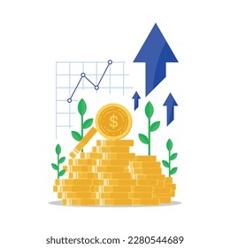 Mutual fund, Income increase, financial strategy performance, interest rate, high return on investment, budget balance, revenue growth, credit money, flat icon, Vector illustration