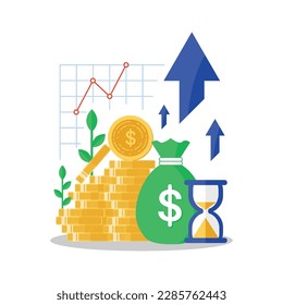 Mutual fund, Income increase, financial strategy performance, interest rate, high return on investment, budget balance, revenue growth, credit money, flat icon, Vector illustration