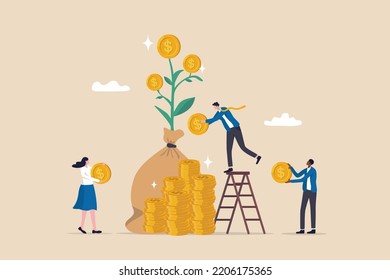 Mutual Fund, Investment Growth Or Wealth Management, Financial Profit Or Earning From Stock Market, Savings And Growing Money Concept, People Put Money On Mutual Fund With Money Growing Sprout.
