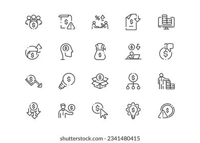 Mutual Fund or Investment lines icon set. Mutual Fund or Investment genres and attributes. Linear design. Lines with editable stroke. Isolated vector icons.