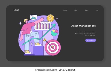 Mutual fund night or dark mode web banner or landing page. Investment fund, asset portfolio invested in stocks. Investing money with prospect of profit. Investment vehicle. Flat vector illustration