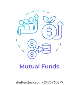 Mutual funds blue gradient concept icon. Asset management, investment bonds. Business teamwork. Round shape line illustration. Abstract idea. Graphic design. Easy to use in infographic, presentation