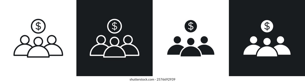 Mutual funds icons collection in black and white solid and line style