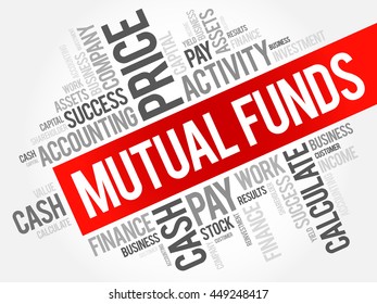 Mutual Funds - professionally managed investment fund that pools money from many investors to purchase securities, word cloud concept background