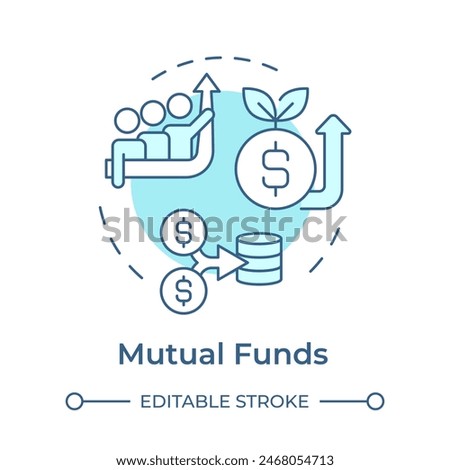 Mutual funds soft blue concept icon. Asset management, investment bonds. Business teamwork. Round shape line illustration. Abstract idea. Graphic design. Easy to use in infographic, presentation