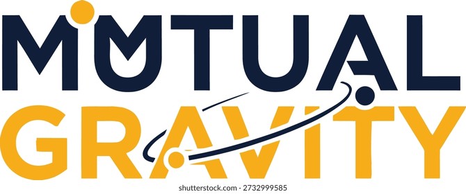 Ilustración vectorial de diseño de camiseta de tipografía de eslogan planetario de gravedad mutua para educación científica, atracción física y conexión humana en una obra de arte de fondo transparente.