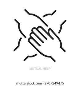 Mutual help line icon. Human hands, palms symbol. Teamwork, cohesion, partnership, support, help, success concept. Black sign. Isolated on a white background. Editable stroke. Vector illustration.