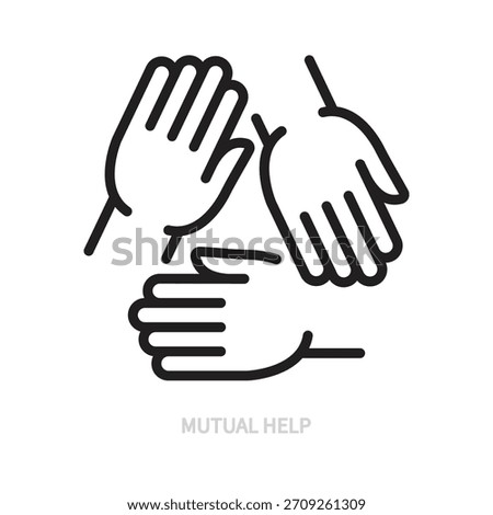 Mutual help line icon. Human hands, palms symbol. Teamwork, cohesion, partnership, support, help, success concept. Black sign. Isolated on a white background. Editable stroke. Vector illustration.