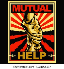 Afiche Vector de Ayuda Mutua Ilustración Vintage