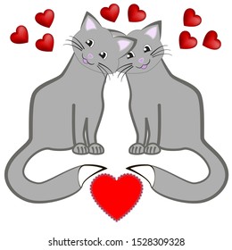 Mutual love of two cats. Vector illustration for Valentine's day.