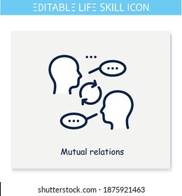 Mutual relations line icon.Amity,sociability, communication skill.Personality strengths and characteristics.Soft skills concept.Human resources management.Isolated vector illustration.Editable stroke 