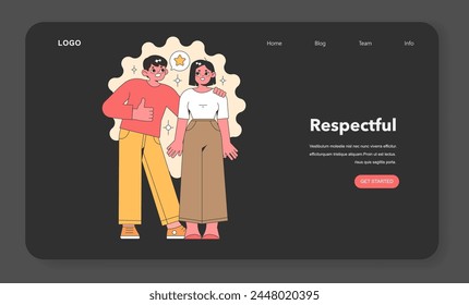 Mutual respect concept. Two individuals sharing a positive gesture, reflecting esteem and admiration with a star symbol. Acknowledgment and appreciation. Vector illustration