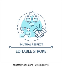 Mutual respect in workplace turquoise concept icon. Worker employer relationship abstract idea thin line illustration. Isolated outline drawing. Editable stroke. Arial, Myriad Pro-Bold fonts used